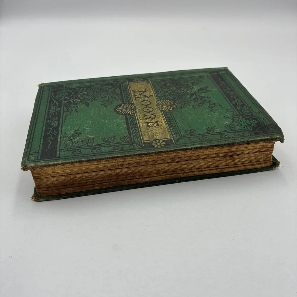 The Poetical Works of Thomas Moore Antique Illustrated Green Gilt Hardcover Book